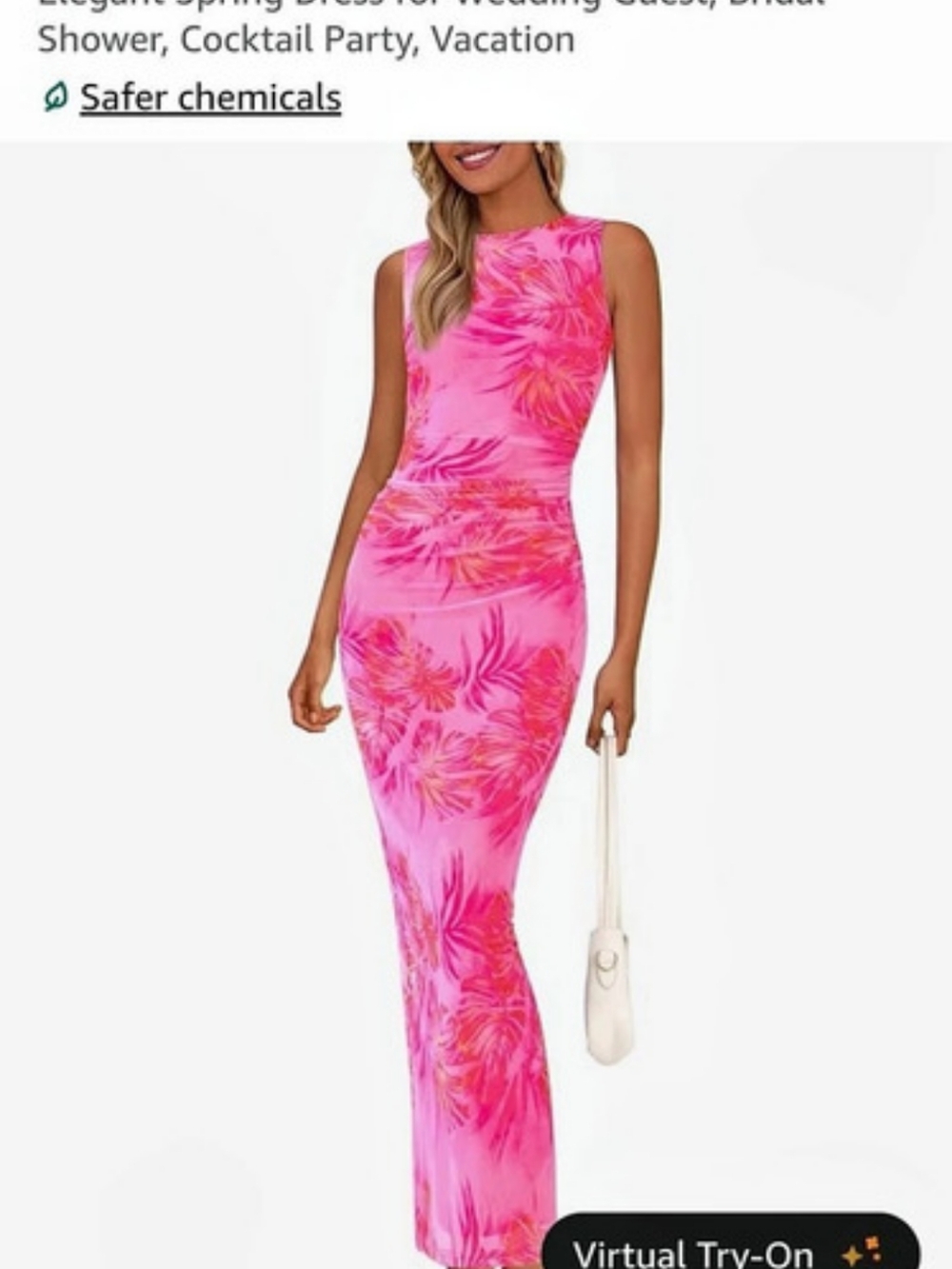 PrettyGarden Sleeveless Ruched Bodycon Mesh Long Dress Pink & Red Size Large